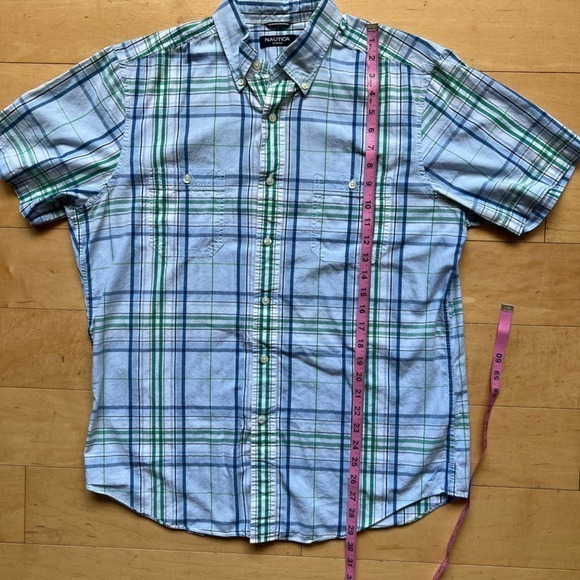 Nautica Slim Fit Button Down Short Sleeve Cotton Plaid Shirt, Men’s Large - Picture 9 of 10
